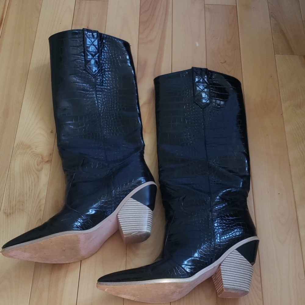 Black croc looking cowboy boots